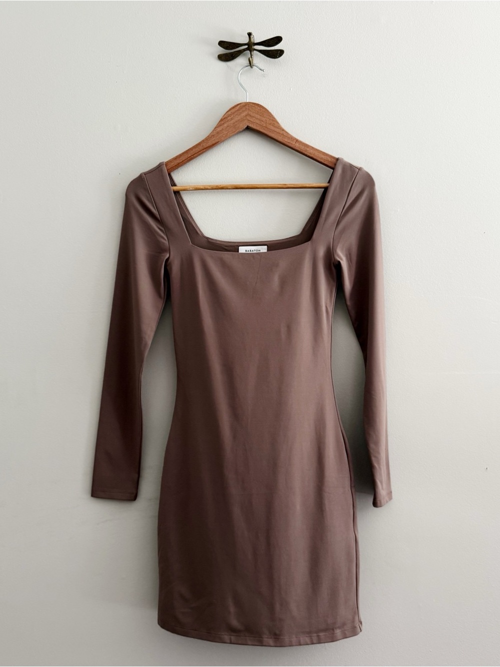 Aritzia Babaton Contour Squareneck Longsleeve Mini Dress in Mocha Small